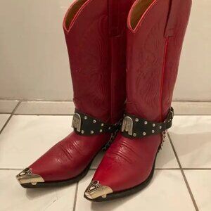 Vtg TOM HOUSTON rockabilly western cowboy metal tips red womens boot sz 5 1/2